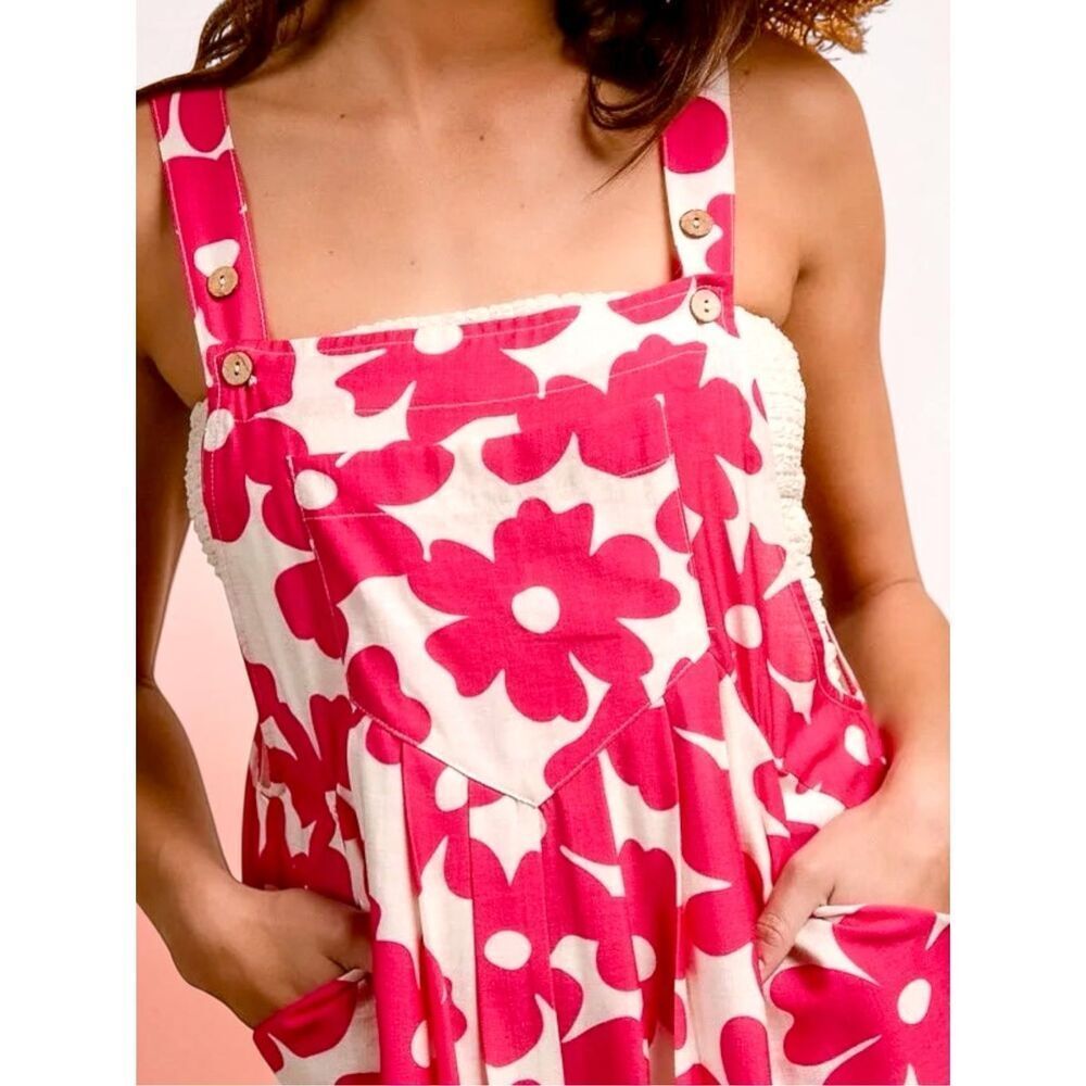 Bibi Floral Romper Pink Summer Boho Romper Pocket Short Overall Shortalls NEW - Picture 11 of 13